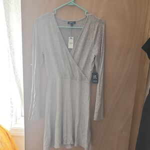 Express Silver Long Sleeve Wrap Dress